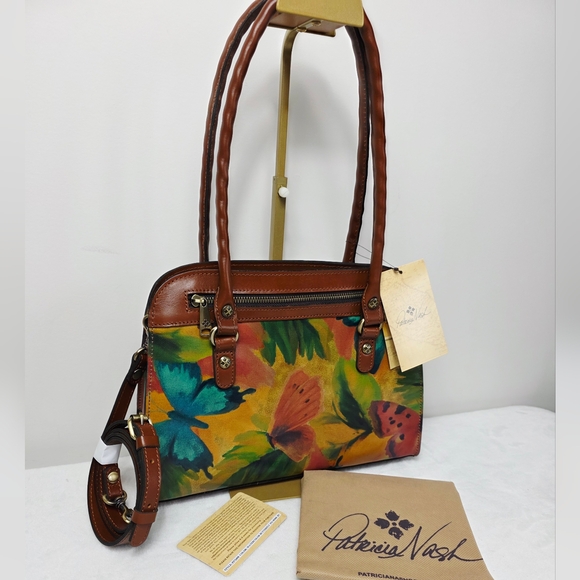 Patricia Nash Handbags - Patricia Nash Leather Calvi Watercolor Butterfly Satchel